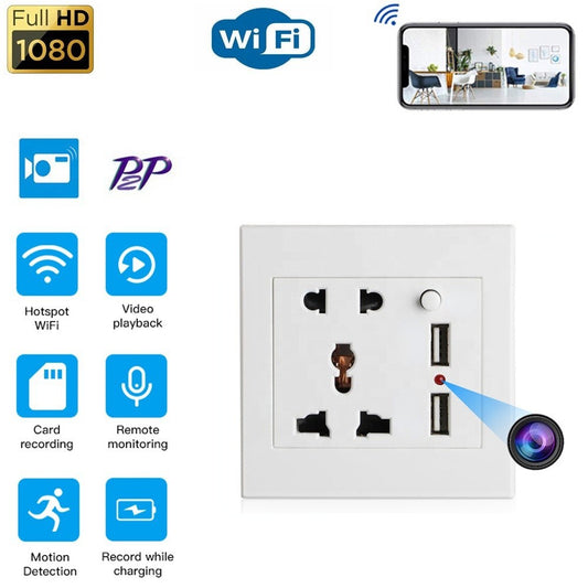 HD 1080P Wall Plug Socket spy Camera Wifi Home Security Surveillance Video& Audio Recording Remote Viewing With USB Charging Port FKPZ